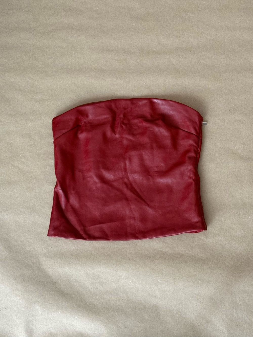 Dynamite Strapless Faux Leather Crop Top in Deep Red